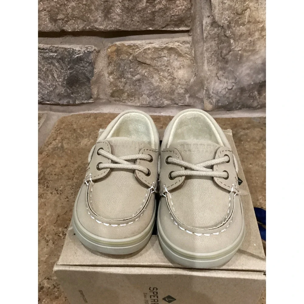 Sperry Intrepid Crib Linen Oat Loafer Boat Shoes Girls Toddler Size 2M New